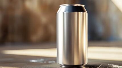 Wall Mural - Silver Can on Table with a Blurred Background