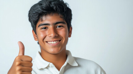 Confident young man giving thumbs up gesture for encouragement and positivity