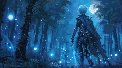 Poster - Fantasy Warrior in a Mystical Forest