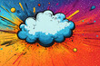 © Butsarakham - A vibrant, comic-style explosion featuring a blue cloud against a colorful, splattered background of orange, purple, and yellow hues.