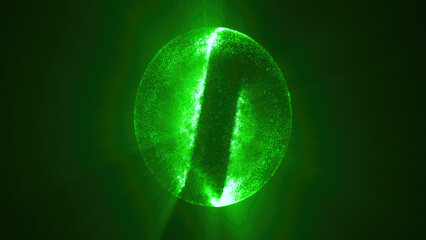 Wall Mural - A green luminous orb sphere floating in darkness, dotted with light specks and radiating mystical energy, like a futuristic vision or sci-fi representation