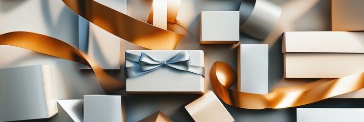 Aufkleber - An artistic layout features elegant shapes that mimic gift boxes and decorative ribbons, creating a cheerful and festive atmosphere. Generative AI