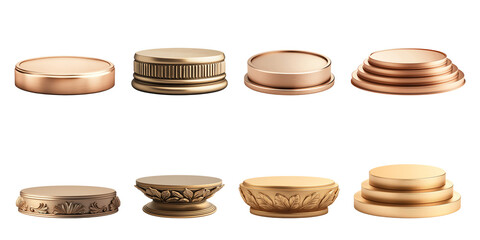 Collection of elegant golden podium on white isolated background. transparent background