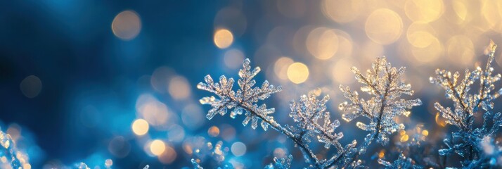 Sticker - Glistening snowflakes create a mesmerizing display against a dreamy blue backdrop, capturing the essence of a tranquil winter evening. Generative AI