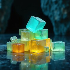 Fototapete - ice cubes on a black background