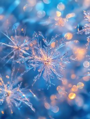 Aufkleber - Intricate snowflakes sparkle as they catch the light, creating a mesmerizing display of winter beauty in a tranquil atmosphere. Generative AI
