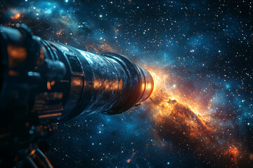 Wall Mural - a space telescope capturing distant galaxies, symbolizing the advancements in space observation tech