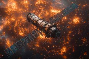 Wall Mural - a satellite being deployed to study distant planets, showcasing the role of satellites in exploring 