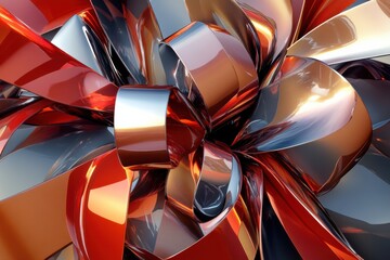 Poster - Colorful abstract shapes appear as glossy gift boxes and ribbons, intricately layered to create an eye-catching visual effect. Generative AI
