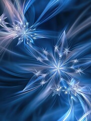 Canvas Print - Delicate snowflakes radiate a shimmering glow, swirling through a blue canvas, evoking a sense of winter’s magic and tranquility. Generative AI