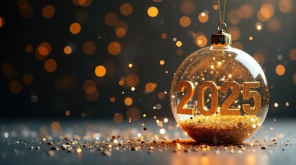 2025 new year celebration background with christmas ball ornament