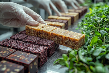 Sticker - A lab creating insect-based protein bars as an alternative source of nutrition, emphasizing future food innovations. Concept of insect-based food.