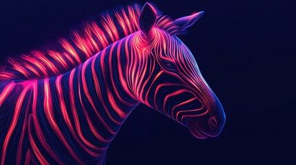 Wall Mural - Colorful neon zebra art popping from black background image