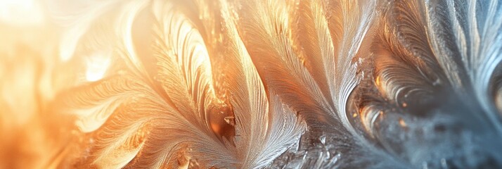 Aufkleber - Delicate and intricate frosty patterns emerge under warm light, showcasing nature's artistry during the cold winter months. Generative AI
