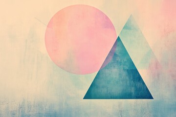 Poster - Colorful overlapping circles and triangles create a harmonious abstract composition, evoking a sense of tranquility and artistry in pastels. Generative AI