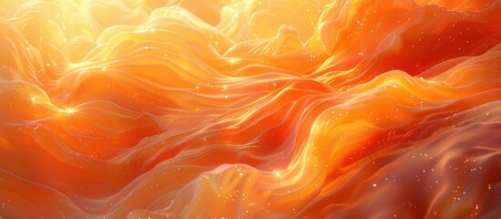 Wall Mural - abstract background of flowing orange and yellow liquid with sparkling particles.