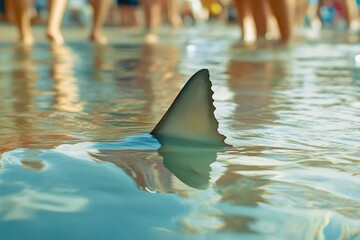 Wall Mural - close-up of shark fin emerging from water