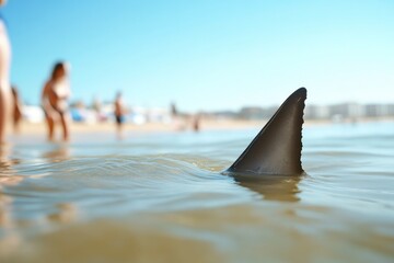 Shark Fin in Clear Water with Onlookers