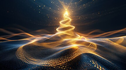 Canvas Print - The design showcases a mesmerizing abstract Christmas tree, glowing with golden lights and swirling patterns in a dark, festive atmosphere. Generative AI