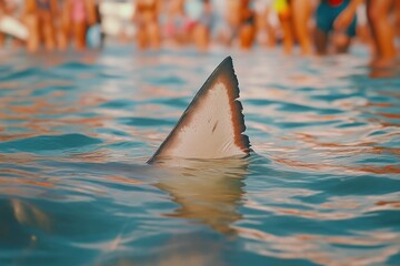 Wall Mural - dynamic shark fin breaking through surface