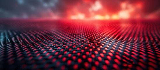 Wall Mural - red glowing grid with bokeh lights in background.