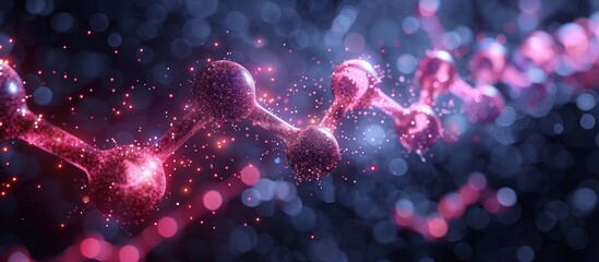 Poster - abstract pink and blue molecular structure on a black background.