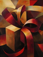 Aufkleber - Abstract forms of gift boxes and ribbons intertwine in rich colors, evoking a sense of celebration and joyful giving. Generative AI