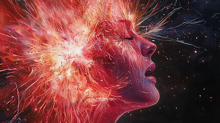 Leinwandbilder - A captivating abstract expression of emotional explosion captured in a human face radiating intense feelings and vibrant energy