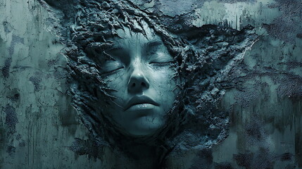 Leinwandbilder - An abstract representation of a face emerging from a textured surface symbolizing the depths of human emotion and identity