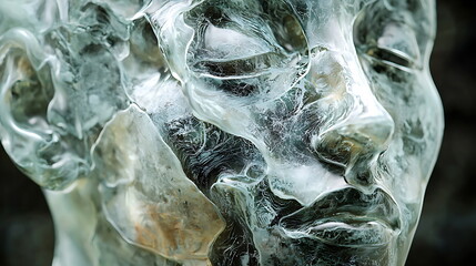 Poster - Intriguing abstract sculpture of a human face captured in translucent glass merging art with emotion and identity exploration