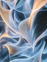 Wall Mural - Delicate, swirling patterns emerge in shades of blue and gold, evoking a frosty, ethereal quality reminiscent of winter's beauty. Generative AI