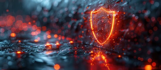 Wall Mural - glowing shield on a dark, textured background.