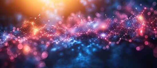 Wall Mural - Abstract background with glowing particles and bokeh in blue, pink, and orange colors.