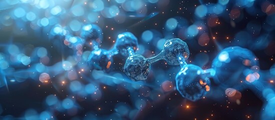 Wall Mural - a close-up of a molecular structure with a blue, glowing, shiny, and abstract style with bokeh backg