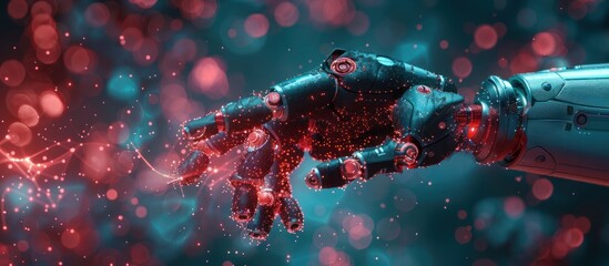 Wall Mural - a robotic hand reaching out with glowing particles, suggesting advanced technology, innovation, and 