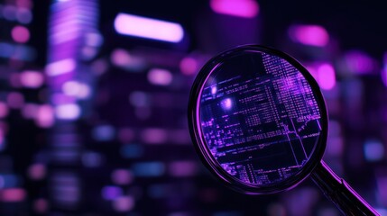 Magnifying Glass Over Cityscape