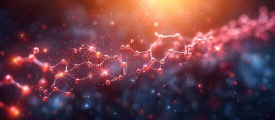 Wall Mural - abstract 3d rendering of a molecular chain, glowing with red and orange lights.
