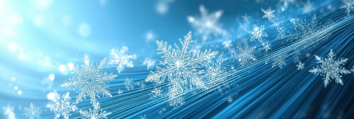Leinwandbilder - Delicate snowflakes sparkle elegantly amidst a serene blue background, creating a magical atmosphere of winter beauty. Generative AI