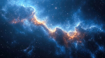 A stunning spiral galaxy with bright, glowing arms radiating golden light and distant stars scattered in outer space