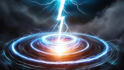   A powerful surge of electricity with a vibrant, glowing lightning bolt, representing energy, power, and futuristic technology