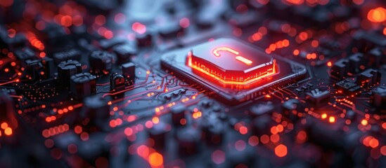 Wall Mural - a red question mark glows on a computer chip, representing digital security and data privacy.
