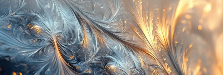 Sticker - Delicate swirls of icy blue and warm gold intertwine, forming unique abstract patterns reminiscent of a frost-kissed landscape. Generative AI