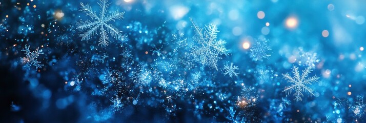 Sticker - Delicate snowflakes sparkle and shimmer in an enchanting blue backdrop, evoking a serene winter atmosphere filled with wonder. Generative AI