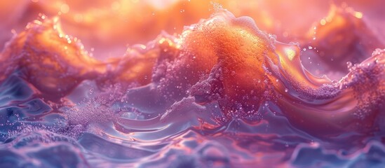 Wall Mural - abstract digital art of orange and pink waves with glowing light.