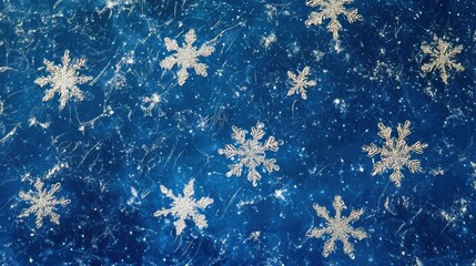 Leinwandbilder - Delicate snowflakes glisten beautifully against a rich blue background, evoking a sense of winter wonder and tranquility. Generative AI