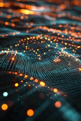 Wall Mural - 3d grid glowing with connectivity, symbolizing digital networks and waves, envisioned through .