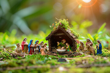 Miniature Christmas Nativity Scene for Christian homes featuring delicate figures of Jesus, Mary, and Joseph as a festive decoration