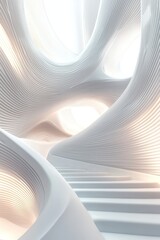 Wall Mural - abstract modern white architecture background featuring fluid dynamic striped shapes and minimalisti