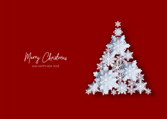 Wall Mural - xmas tree made of volumetric paper snowflakes. christmas and new year background