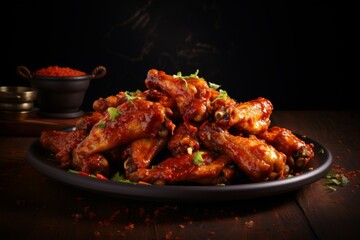 Wall Mural - Plate of spicy buffalo chicken wings with steam rising